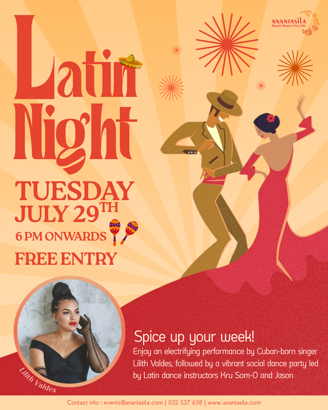 Latin Night,restaurant huahin,seafood huahin,special rate huahin,restaurant khaotakiab,restaurant beach,Huahin Beachfront Hotel and Resort,In the seaside resort of Hua Hin,americanfood huahin,ร้านอาหารริมทะเลหัวหิน,ร้านอาหาร5ดาวติดชายทะเล,ร้านอาหารพร้อมที่พัก,thebeachatanantasila